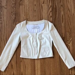 Tahari White Cream Leather Jacket Cardigan XS